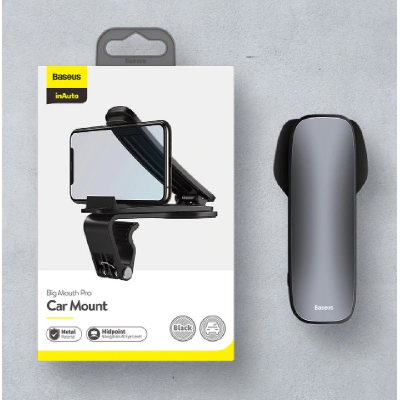 Giá đỡ điện thoại dạng kẹp ngang trên xe ô tô hiệu Baseus Big Mouth Pro Car Mount iPhone, Samsung, Oppo, Xiaomi, Huawei, Nokia (chế độ xoay 360 độ, vật liệu metal cao cấp, thiết kế nhỏ gọn, dùng cho điện thoại 4.7 đến 6.5 inch) - hàng nhập khẩu