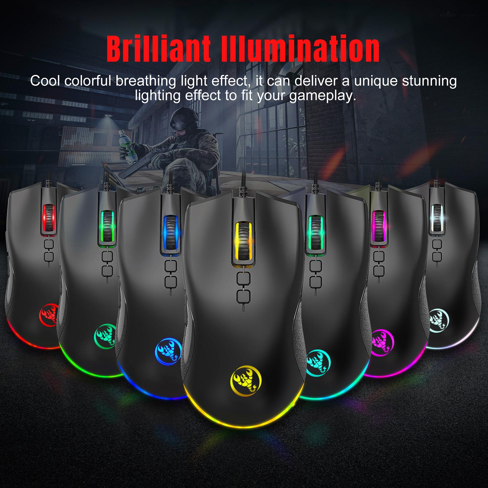 Chuột chơi game có dây HXSJ A883 7 nút với thiết kế Erogonomcic DPI có thể điều chỉnh bốn cấp độ cho Desktop