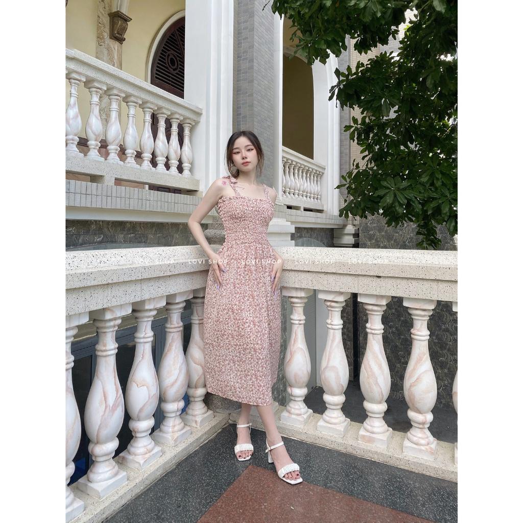 Váy đầm maxi voan hoa 2 dây hoa nhí thiết kế tiểu thư vintage Lovi