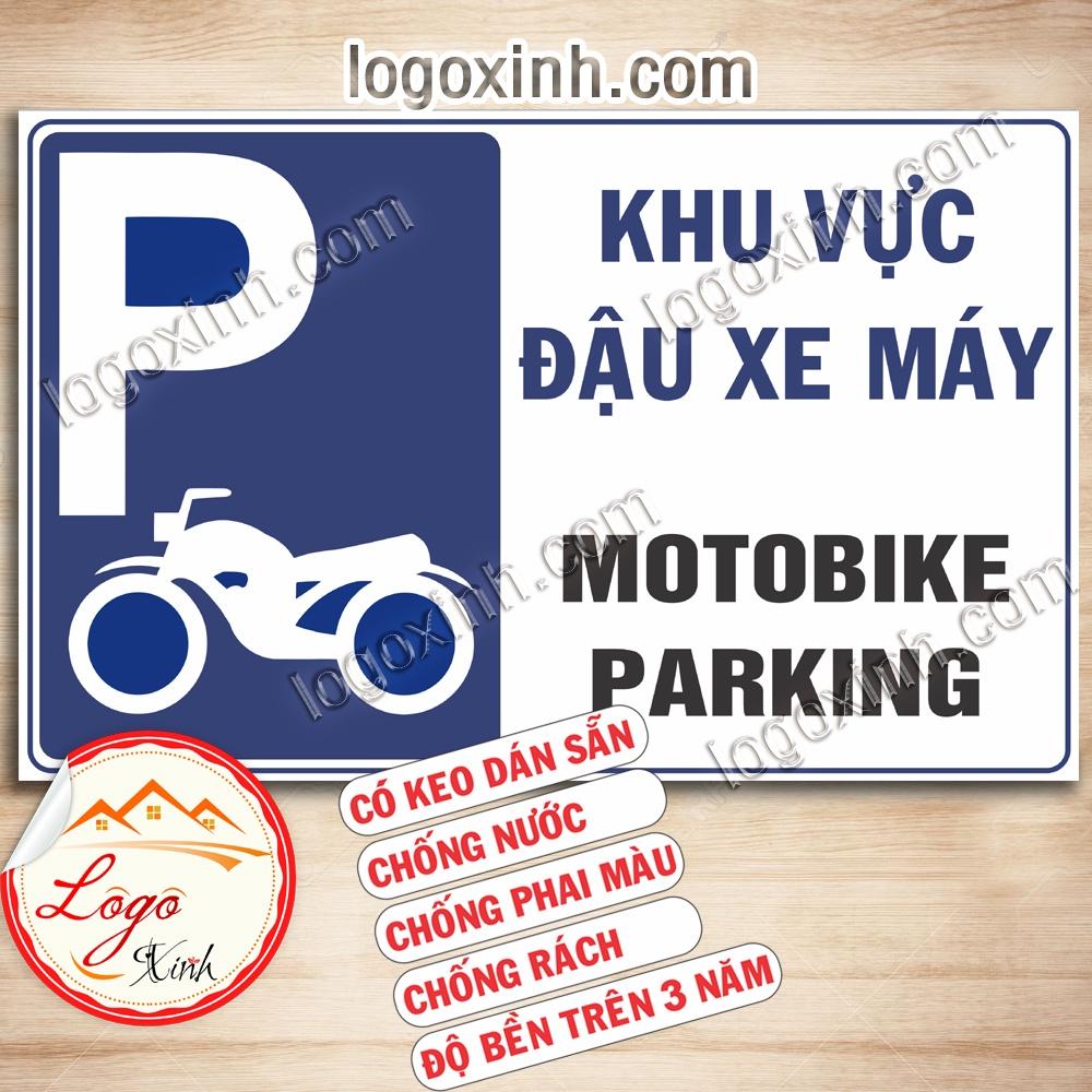 LOGO STICKER TEM DÁN BIỂN THÔNG BÁO KHU VỰC ĐỖ XE MÁY, ĐẬU XE MÁY - MOTOBIKE PARKING AREA