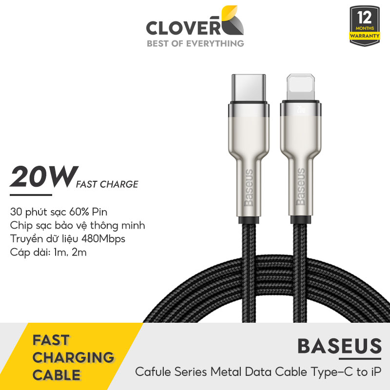 Dây Sạc Nhanh 20w Baseus Cafule Series Metal Data Cable Type-c To Ip Cho iPhone | Hàng Chính Hãng