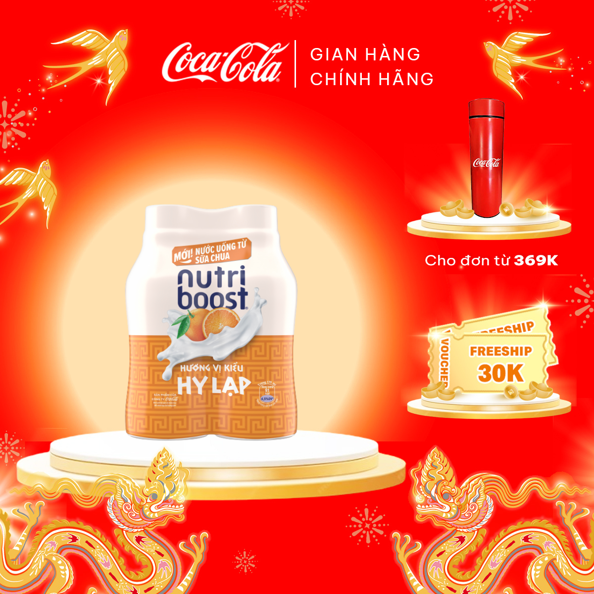 Lốc 4 Chai Thức Uống từ Sữa Chua Nutriboost Vị Cam 170ml