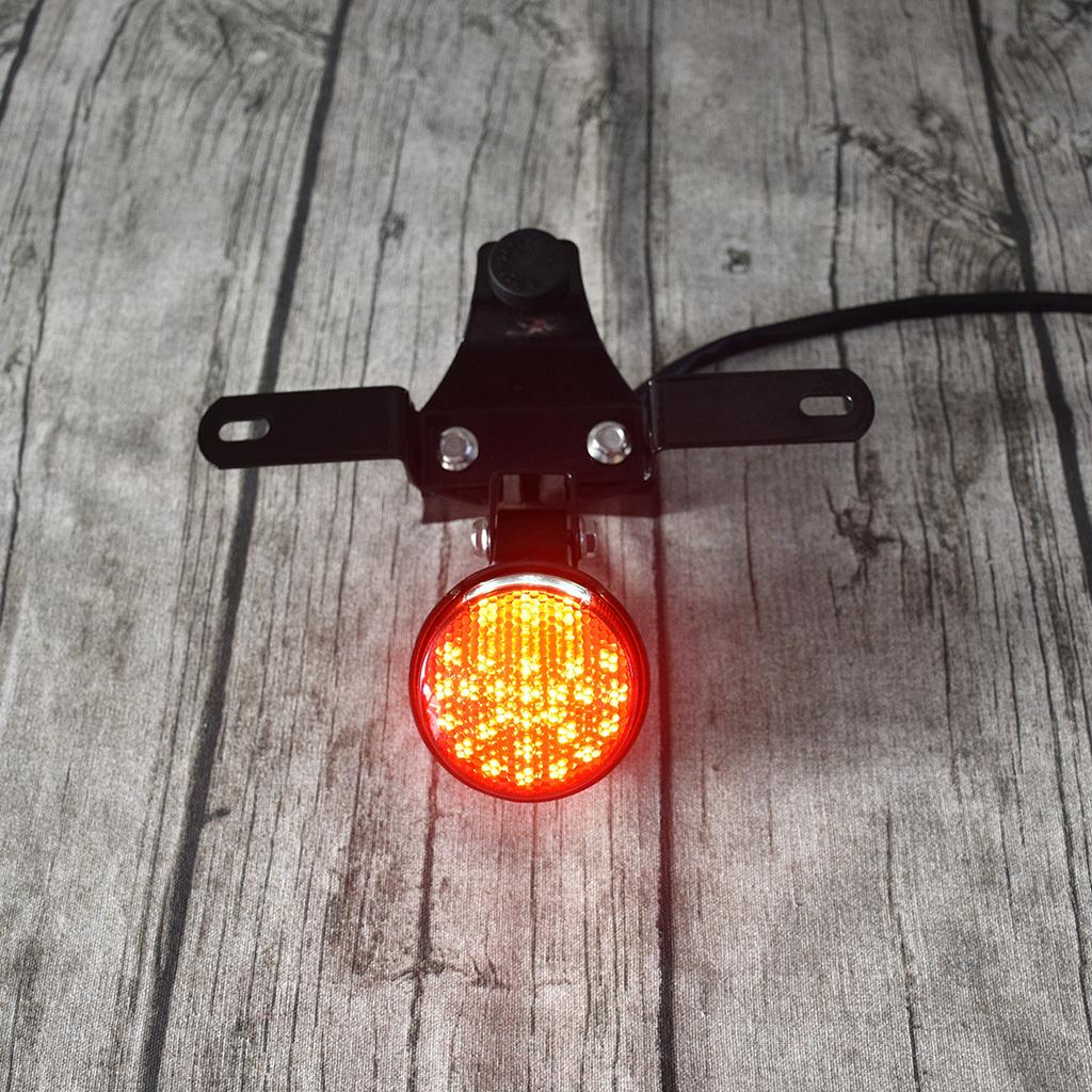 1pc Motorcycle Round Tail Lights Brake Stop Running Light License Plate Holder