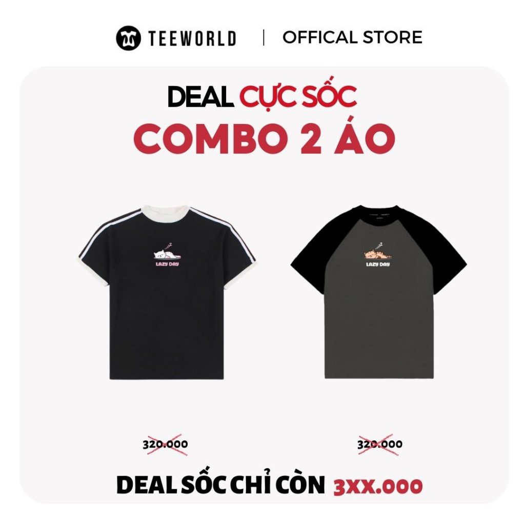 [COMBO CỰC SỐC] 2 Áo Thun Babytee Teeworld Cat Lazy Day Form Fit Co Dãn