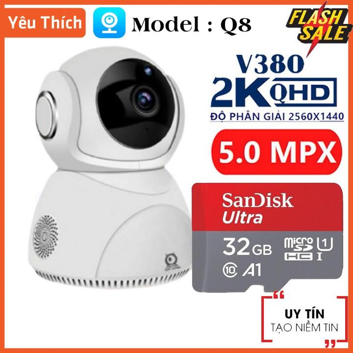 Camera trong nhà 360 V380 pro Q8 5.0 Mpx Đàm Thoại 2 chiều - Sử Dụng Tiếng Việt , Xoay 360 độ, Camera wifi