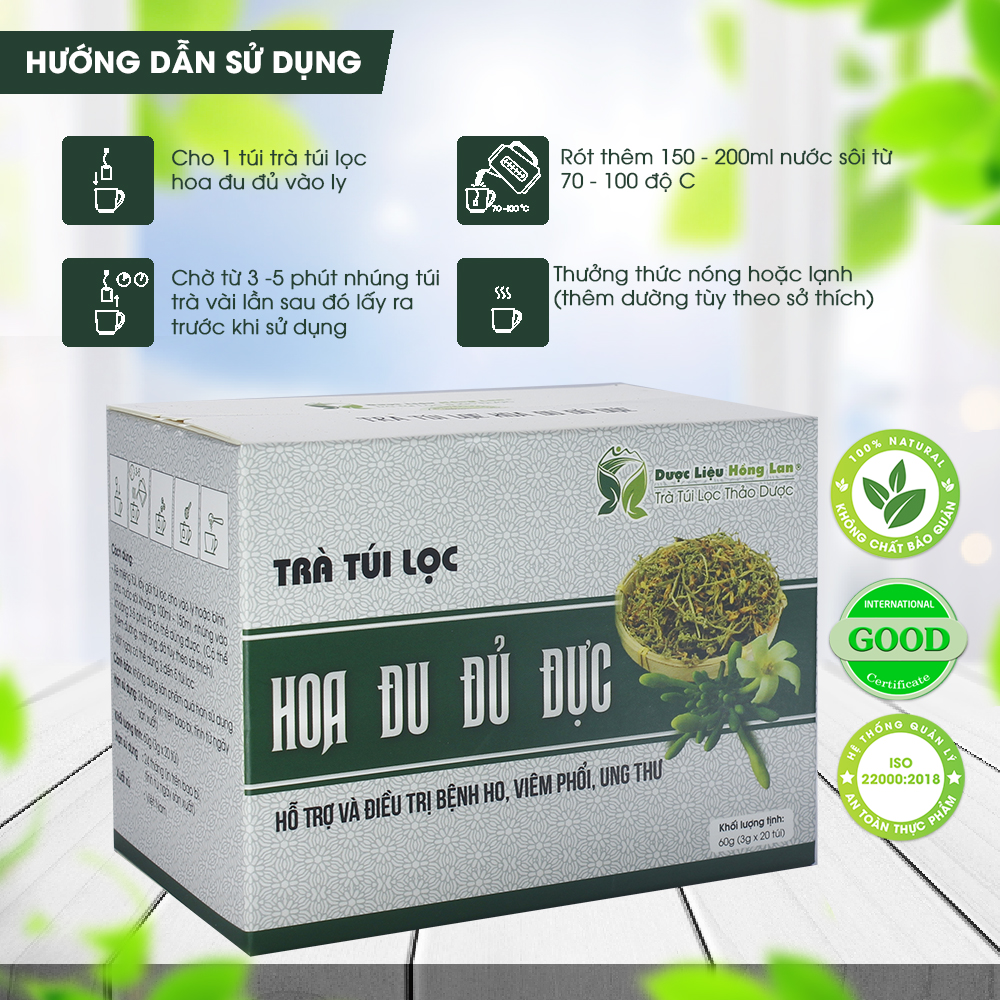 Trà Túi Lọc Hoa Đu Đủ Đực 60g (20gói x 3g) Dược Liệu Hồng Lan