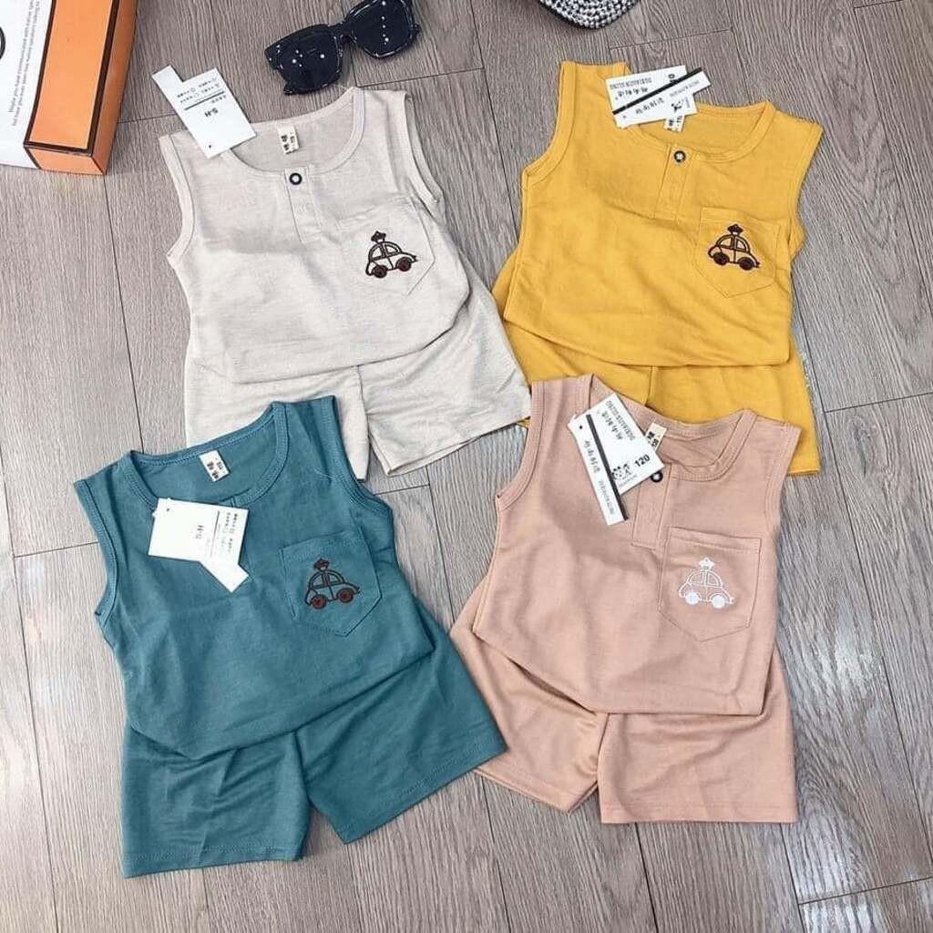 Bộ Ba Lỗ Sát Nách Túi In Ô Tô Cho Bé Trai Bé Gái Mặc Đều Xinh Chất Thun Lạnh VyVykids