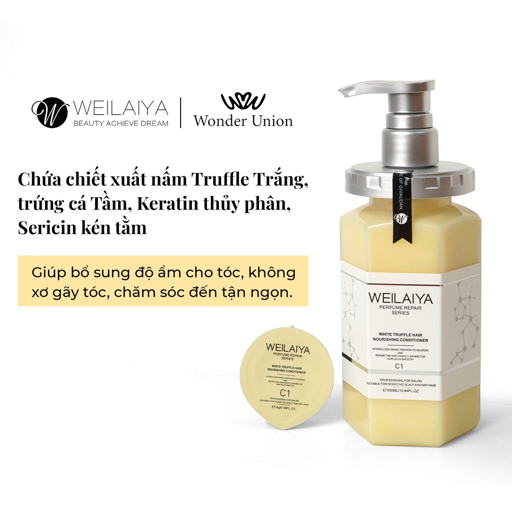 Bộ Dầu gội xả Phục hồi đa tầng nấm Truffle Weilaiya 450ml + 450ml giúp làm mềm tóc, mượt tóc