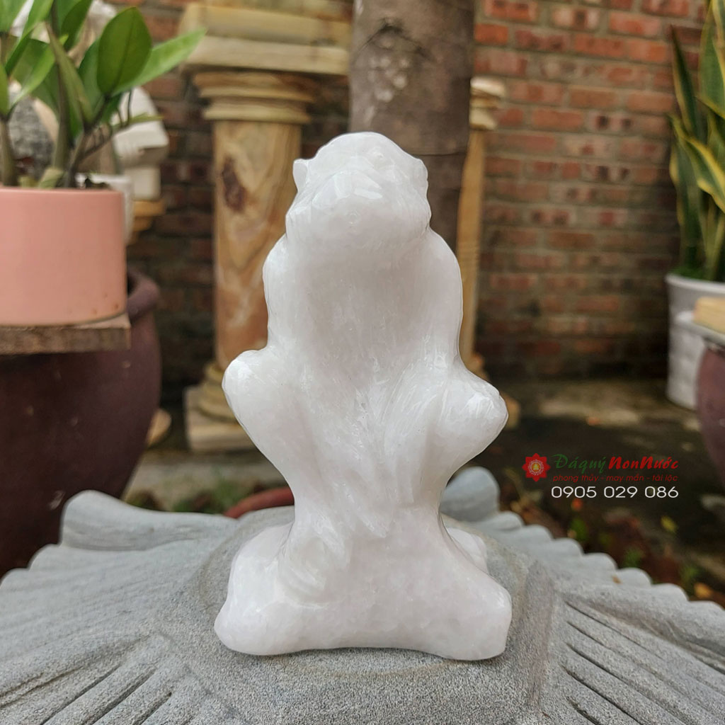 Tượng khỉ 12 con giáp phong thủy đá trắng 12cm - đá Non Nước
