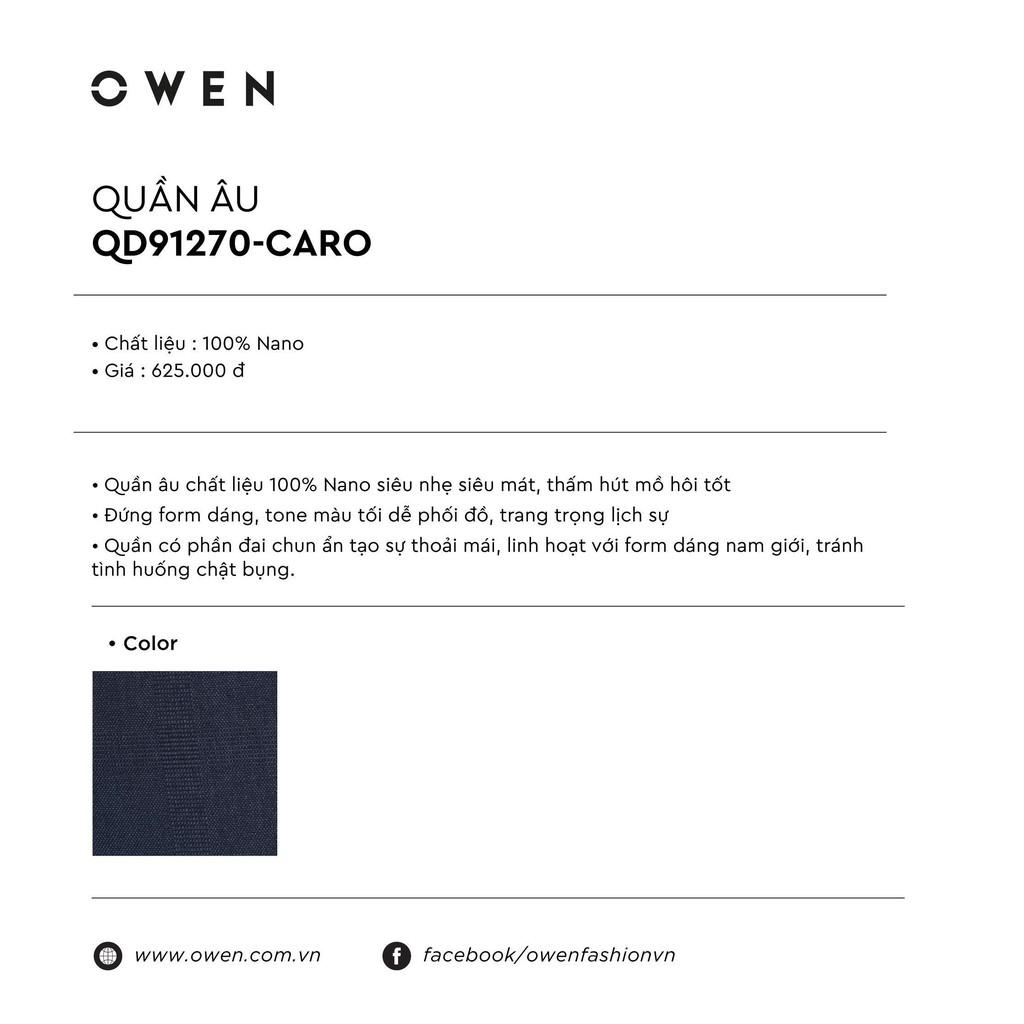 OWEN - Quần âu nam dáng TRENDY màu xanh tím than vải in vân ca rô 91270