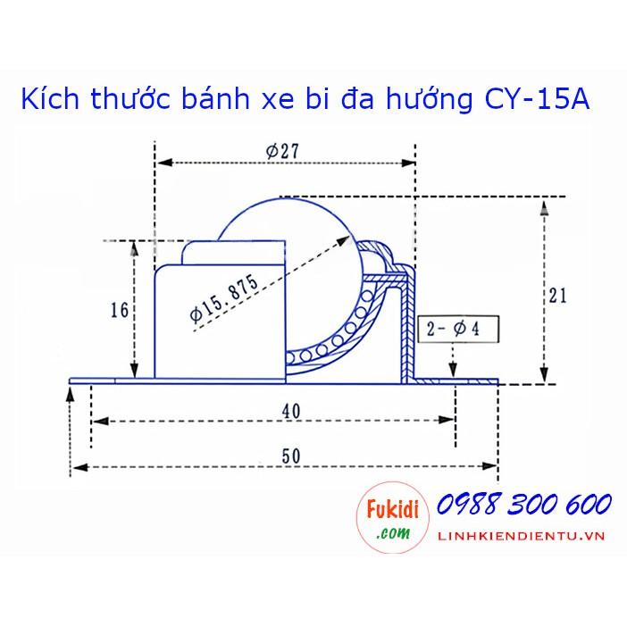 Bánh xe bi đa hướng, con lăn bi đa hướng CY-15, bi thép/bi nylon 15mm tải 25kg - CY15HT | CY15AP | CY15AT