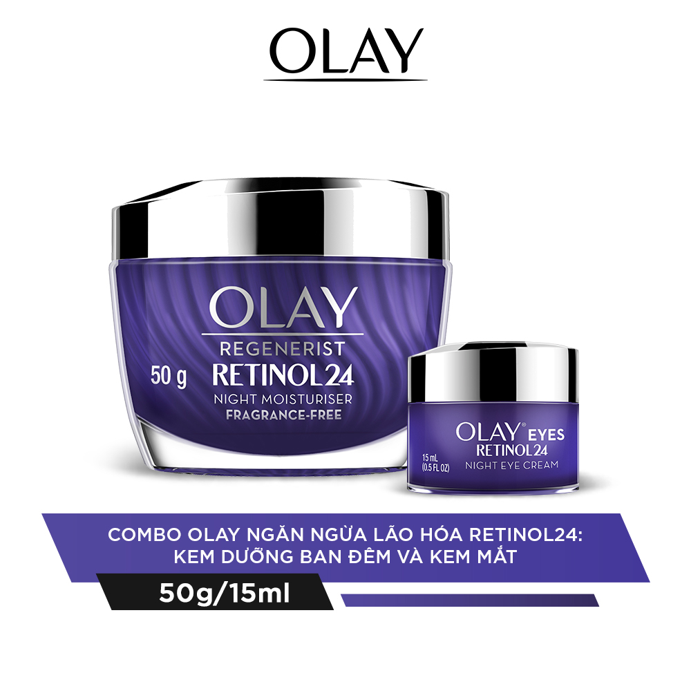 Combo OLAY Ngăn Ngừa Lão Hóa Chiết Xuất Retinol24: Kem Dưỡng Ban Đêm 50g Và Kem Mắt 15ml