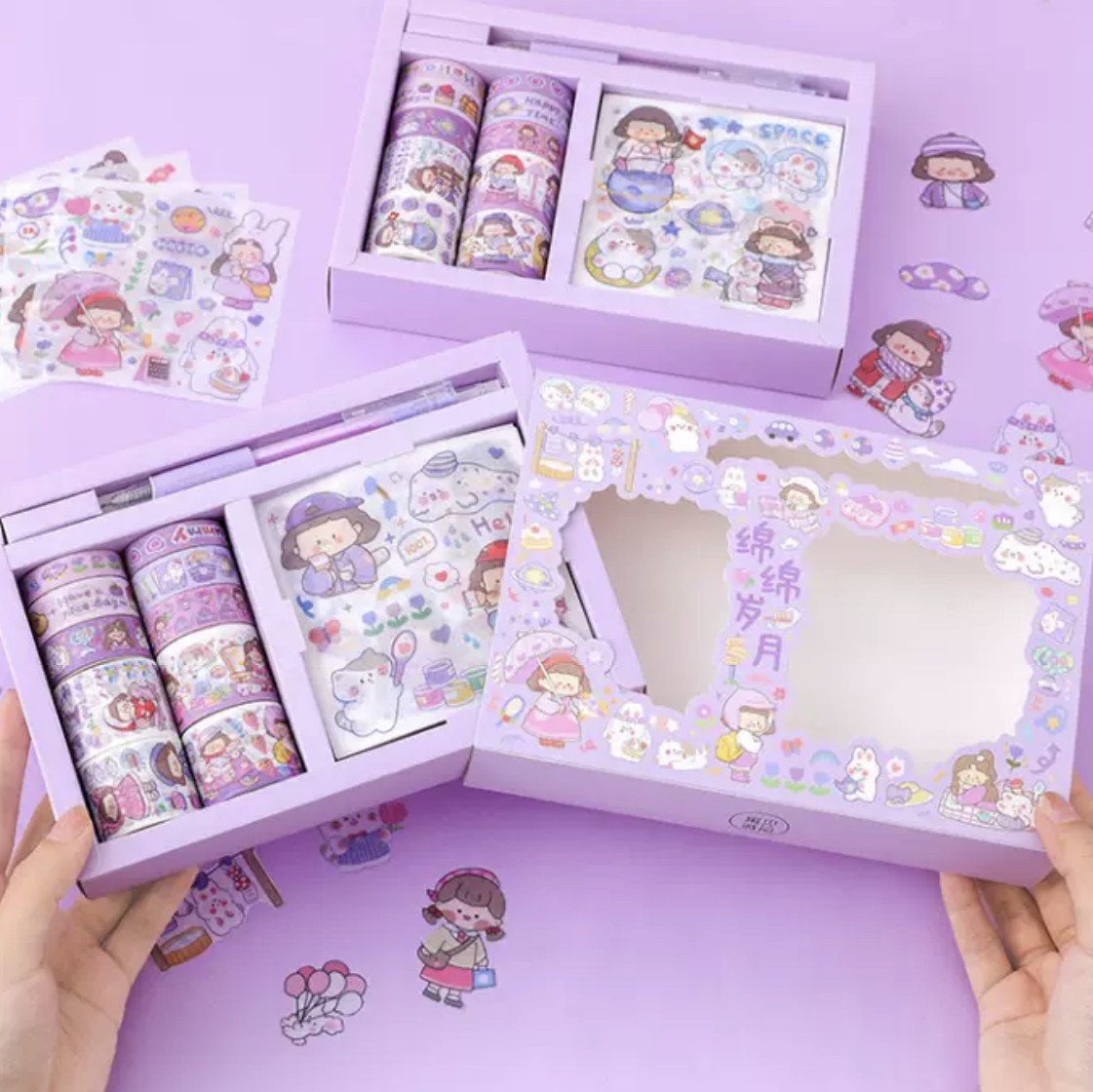 Sticker Set Băng Keo Giấy Họa Tiết Dễ Thương Dùng Trang Trí Sổ Tay