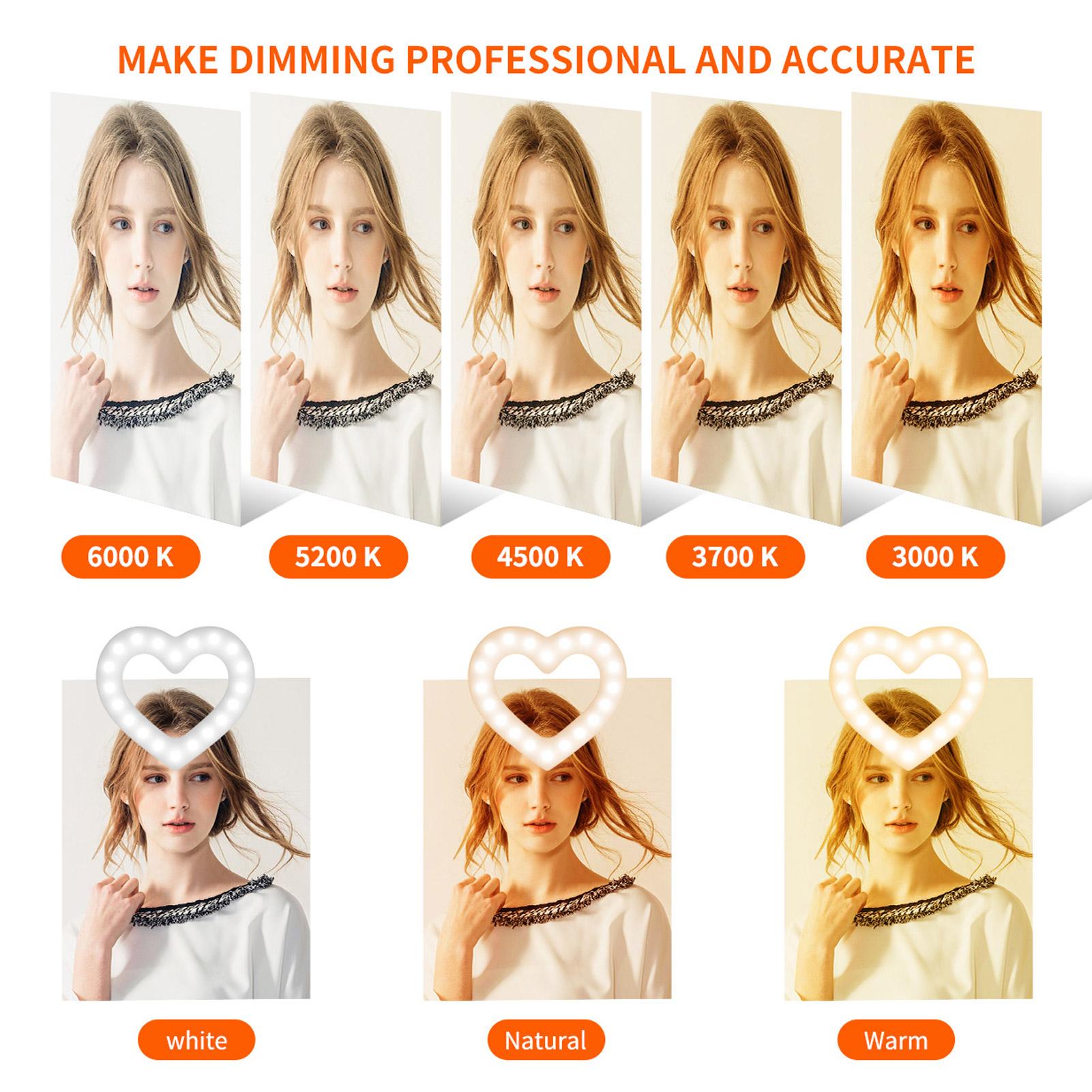 10 Inch RGB Video Light Heart-Shaped LED Fill Light Dimmable USB Powered with Phone Holder Desktop Stretch Light Stand