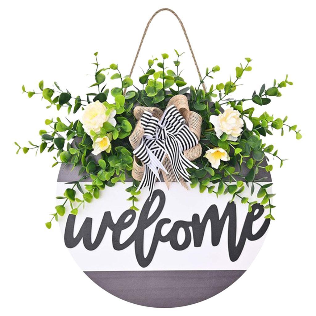 Round Wood Welcome Sign Fake Porch Hanging Front Door  Decors