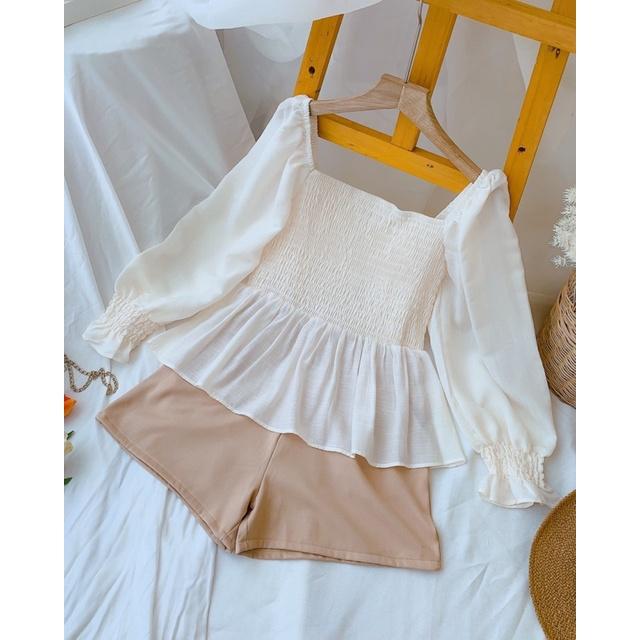 097 - SET ÁO NUDE MOKING NGỰC QUẦN SHORT NÂU