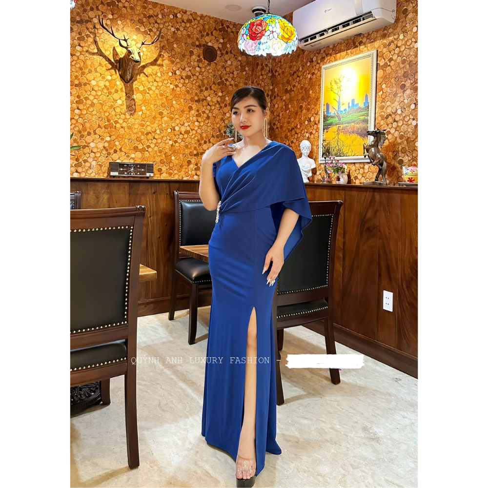 Đầm Đi Tiệc Đuôi Cá Xẻ Tà Cổ V Vạt Chéo