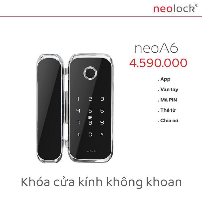 Khóa cửa kính thông minh qua APP, vân tay, thẻ từ, cấp mã từ xa cho văn phòng, showroom neolock neoA6S