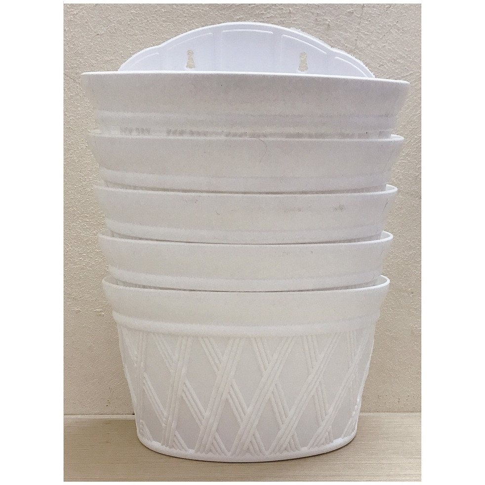 5 Chậu Ốp Tường Bán Nguyệt Trồng Hoa Màu Trắng No: 300x180x220