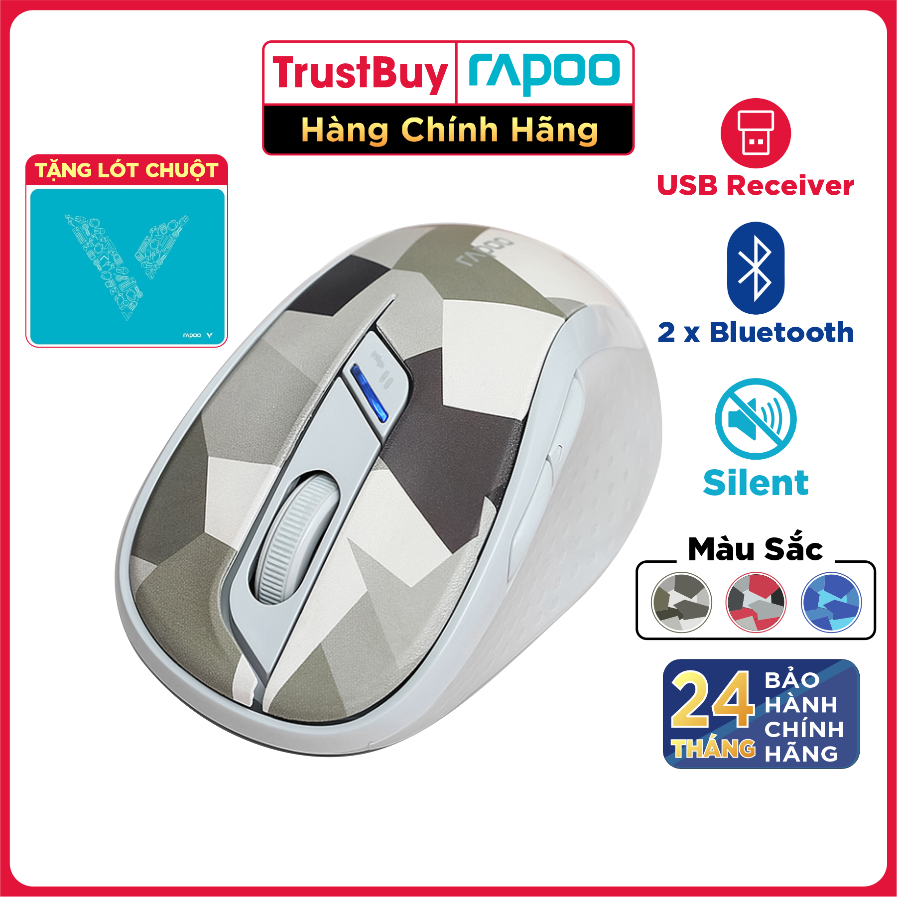 Chuột Không Dây Silent Wireless Và Bluetooth RAPOO M500 3 Chế Độ Kết Nối, 3 Thiết Bị Cùng Lúc - Hàng Chính Hãng