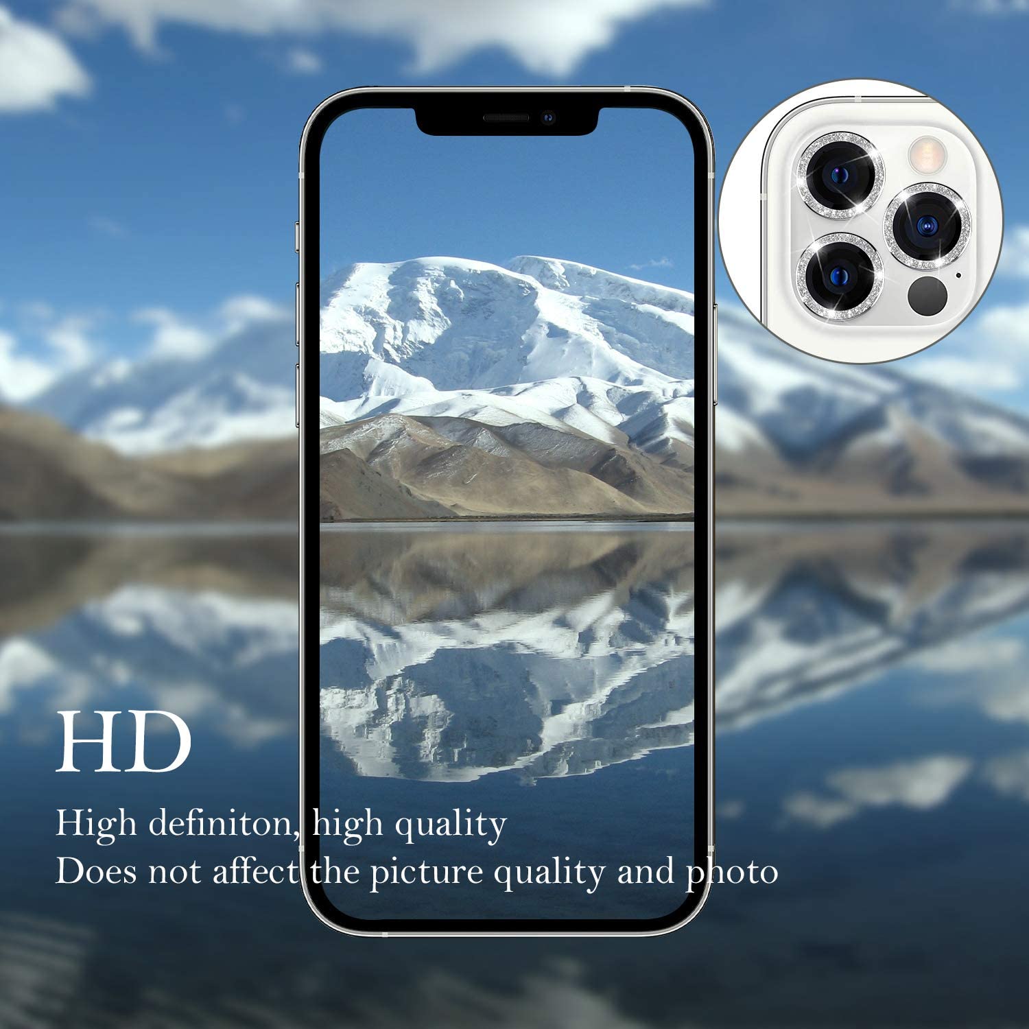 Bộ miếng dán kính cường lực Camera Diamond đính đá cho iPhone 12 Pro Max hiệu HOTCASE Kuzoom Lens Ring bảo vệ camera mang  lại khả năng chụp hình sắc nét full HD (độ cứng 9H, chống trầy) - hàng nhập khẩu