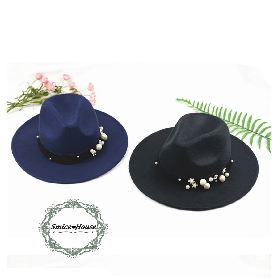 Nón phớt fedora retro vành rộng vải dạ nỉ mũ jazz đính hạt sang trọng dành cho cả nam và nữ hàng cao cấp - Smice House