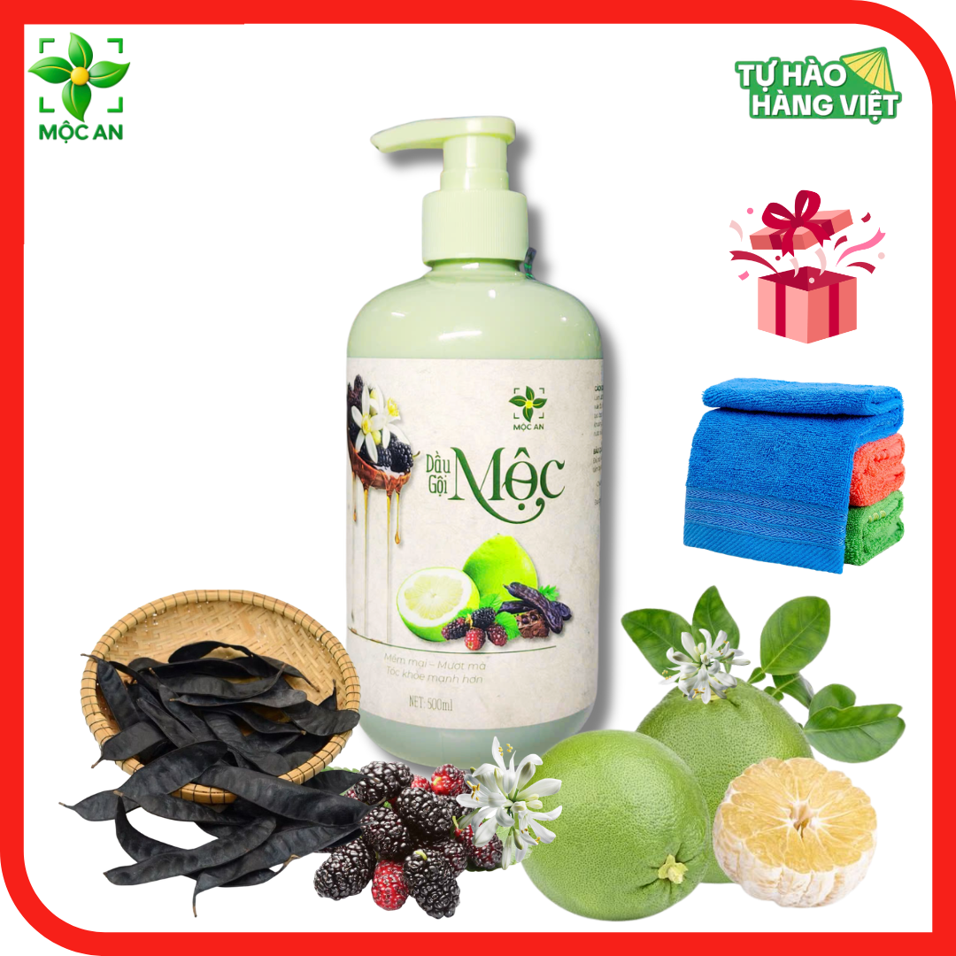 [MUA 1 TẶNG 1] Dầu Gội Giảm Rụng Tóc Thiên Nhiên MỘC Chiết Xuất Dầu Bưởi, Bồ Kết, Hương Nhu, Dâu Tằm Hỗ Trợ Mọc Tóc Giảm Rụng Tóc, Suôn Mượt Chai 500ml - Sản Phẩm MỘC AN