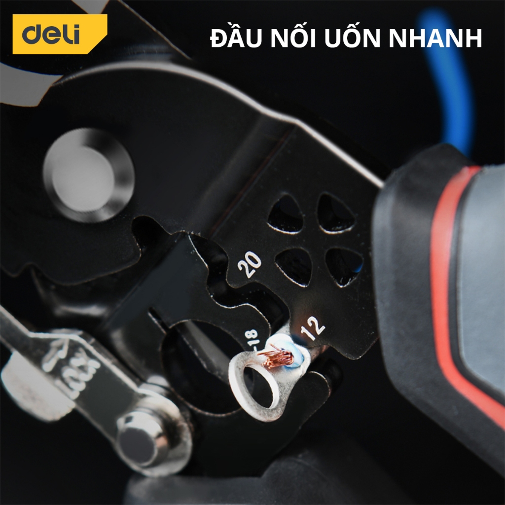 Kìm Bấm Dây Điện Đa Năng Deli - Kết hợp uốn, cắt, bấm, tách dây - Chất liệuThép Cao Cấp, Điều Chỉnh Lực Tuốt Dây Dễ Dàng