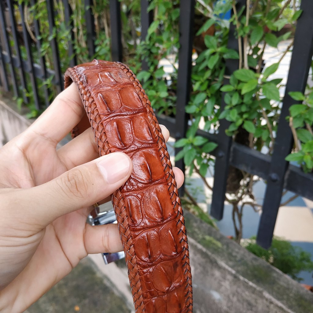 Dây Nịt Nam Cá Sấu Liền Nguyên Tấm Bản Rộng 4cm. Dây Được Đan Viền Thủ Công Rất Đẹp