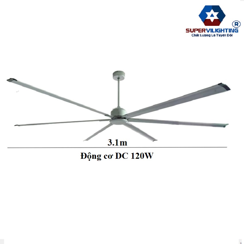 QUẠT TRẦN CÔNG NGHIỆP SẢI CÁNH LƠN 3.1M SUPERVILIGHTING Hàng nhập khẩu GIẢI PHÁP LÀM MÁT DIỆN TÍCH LỚN NHÀ SƯỞNG