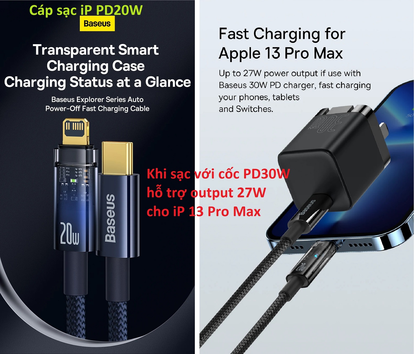 Cáp sạc dành cho iPhone PD20W tự ngắt khi đầy Baseus Explorer Series CATS000001 -Hàng Chính hãng