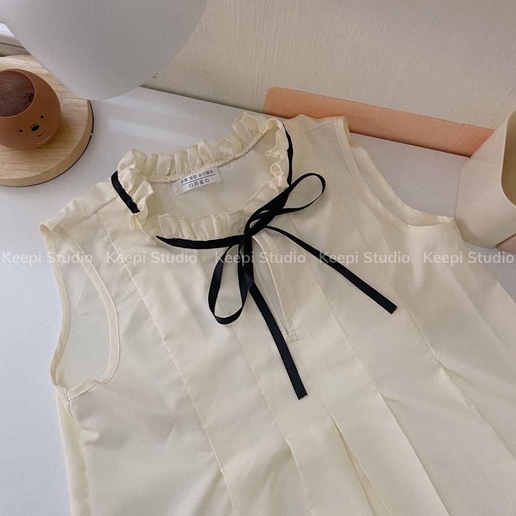 Áo Nữ Thắt Nơ Không Tay Phong Cách Tiểu Thư Áo Ba Lỗ Sát Nách