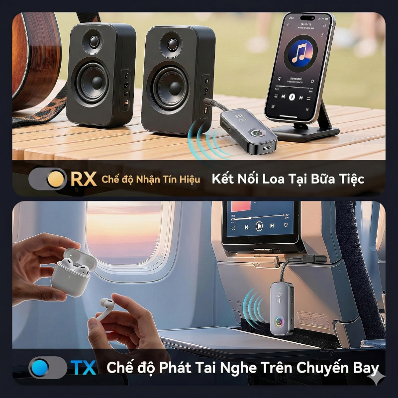 BỘ THU PHÁT BLUETOOTH 5.2 RX/TX ĐA NĂNG – MÀN HÌNH LED HIỂN THỊ PIN A6 PRO - Hàng Nhập Khẩu