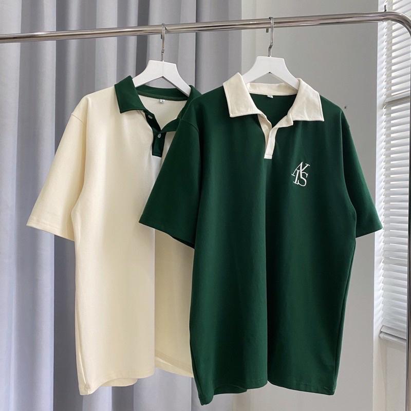 Áo Thun Polo Unisex ATYS màu XANH LÁ/KEM form rộng Chất thun cá sấu form nam nữ unisex/Áo thun có cổ Jaystoree