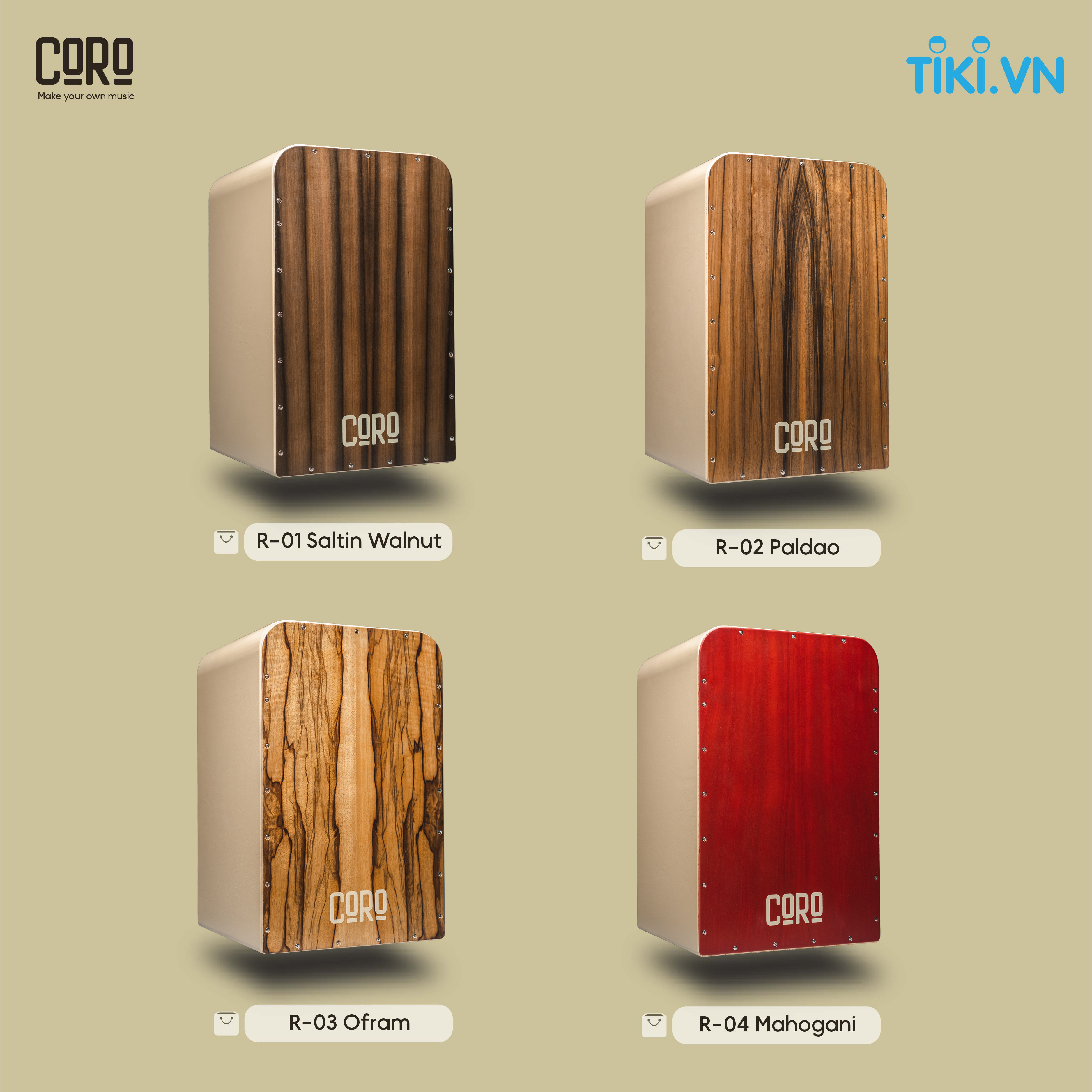 Trống Cajon CORO VIETNAM  [ R-Series ] - Tặng bao trống cao cấp