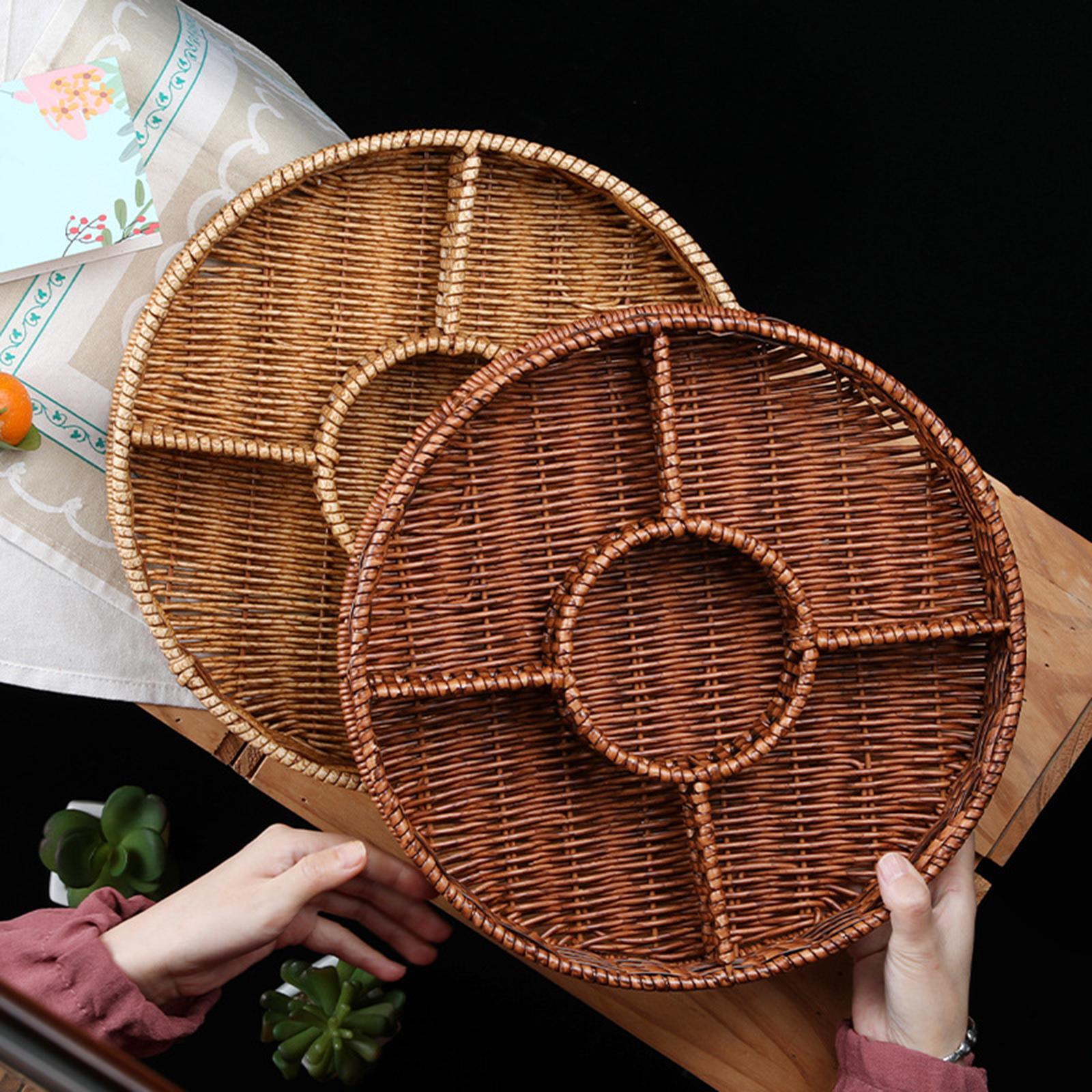 Round Woven Serving Tray Food Basket Table Organizer