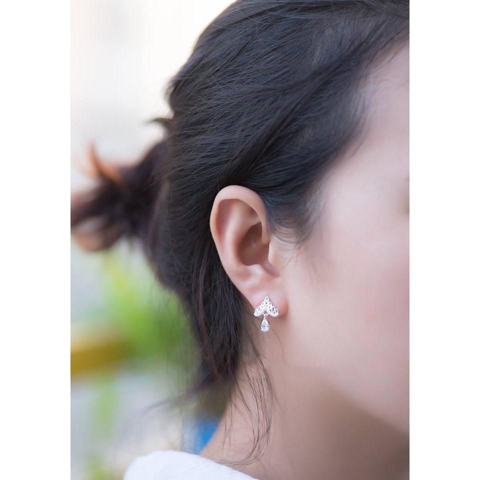 Khuyên tai bạc vương miện giọt nước