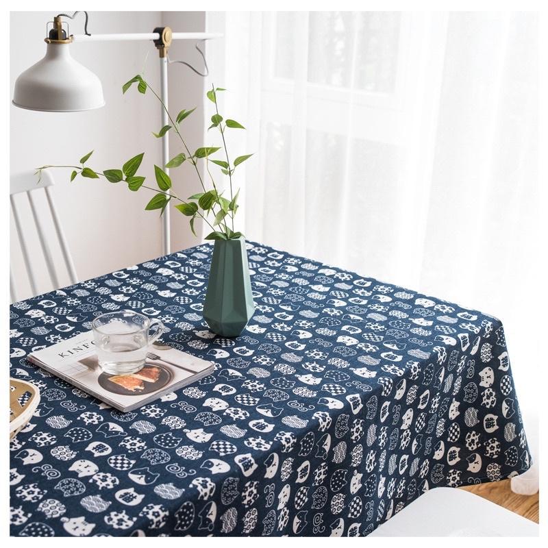 Khăn Bàn Vải Canvas Vải Bố Trang Trí Decor Picnic Hoạ Tiết Mèo