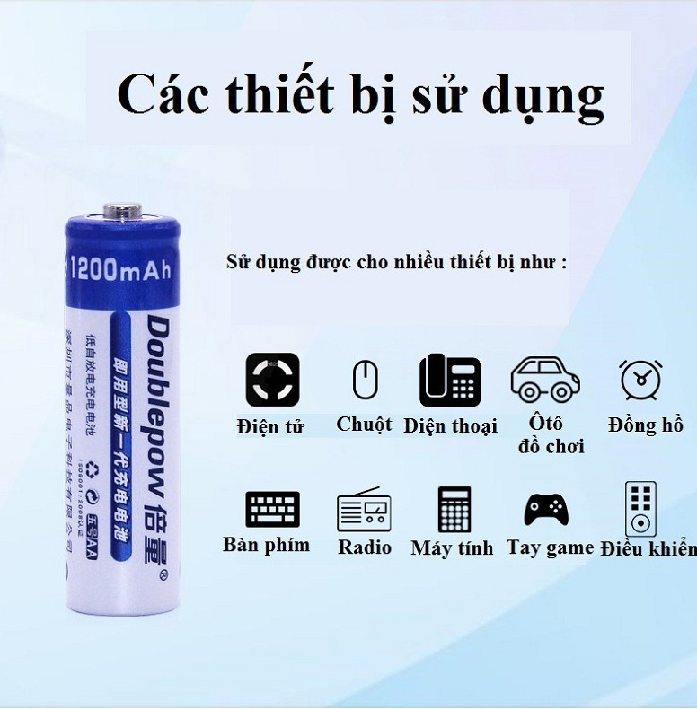 Hộp 4 Pin Sạc- Pin tiểu AA 1200mah Doublepow- Dung lượng thực- SẢN PHẨM CHÍNH HÃNG