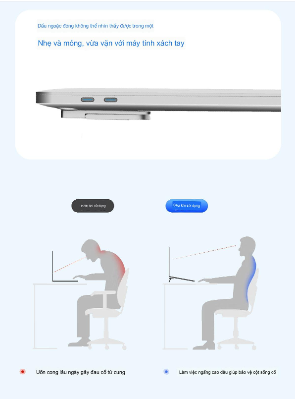 Đế giữ laptop gấp gọn tản nhiệt tốt cho laptop giữ tư thế làm việc đúng MTec Design nhôm nguyên khối