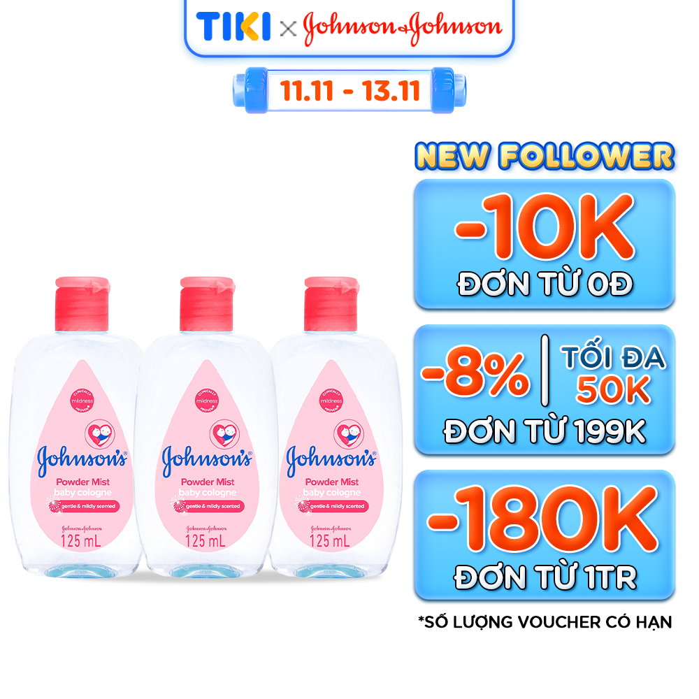 Combo 3 Chai Nước Hoa Cho Bé Johnson's Baby Cologne Hương Phấn Hoa Power Mist Baby Cologne 125ml