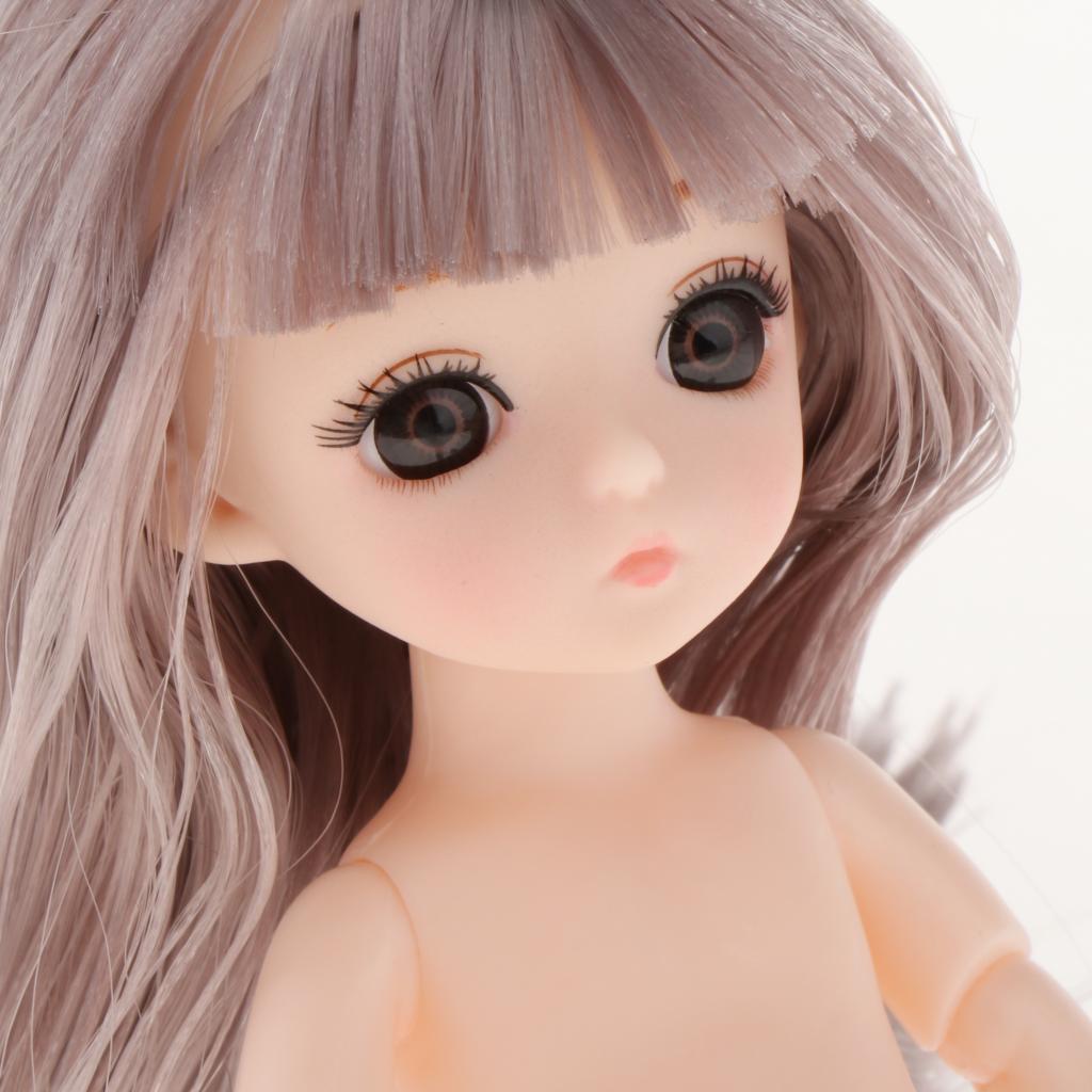 Lovely 16cm Ball Jointed Girl Doll Nude Body Gray hair with bangs