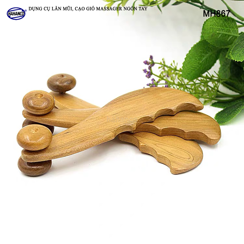 Dụng cụ lăn mũi và Mát xa ngón tay, cạo gió ấn huyệt bằng Gỗ Bách Xanh hình răng cưa Chăm sóc sức khỏe