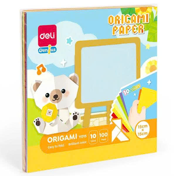 Giấy Gấp Thủ Công Origami - 15 x 15 cm - 10 Màu - Deli EY014 (50 Tờ/Xấp)
