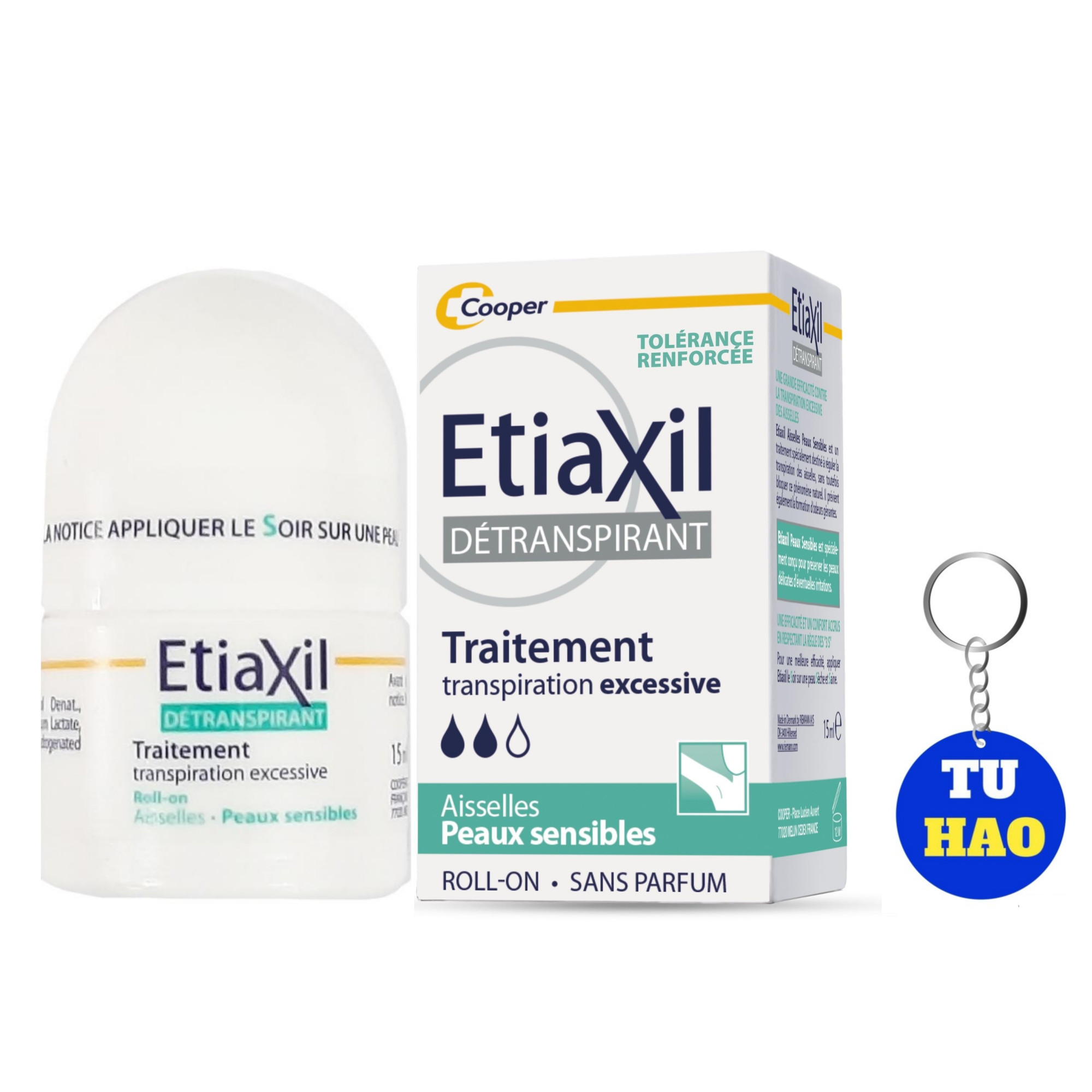 Lăn Khử Mùi Etiaxil Détranspirant Traitement Aisselles Peaux Sensibles 15ml (Dành cho da hỗn hợp, da nhạy cảm) Tặng Móc Khóa