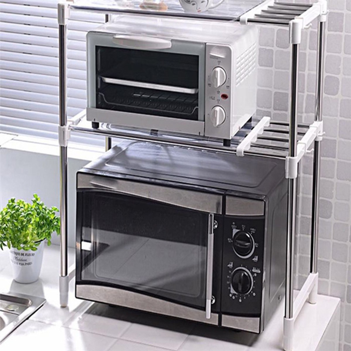 Kệ Để Lò Vi Sóng Co Giãn, Tiết Kiệm Không Gian 2 Tầng Đa Năng Tiện Lợi, Chất liệu Inox Kích thước: 50-85*25*65 cm. (MT001)