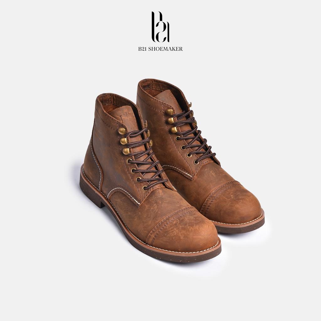 Giày Boot Nam Tăng Chiều Cao Da Bò Sáp Crazy Horse IRON RANGER Đế Nitrile Vintage Retro Style Bụi Bặm - B21 Shoemaker