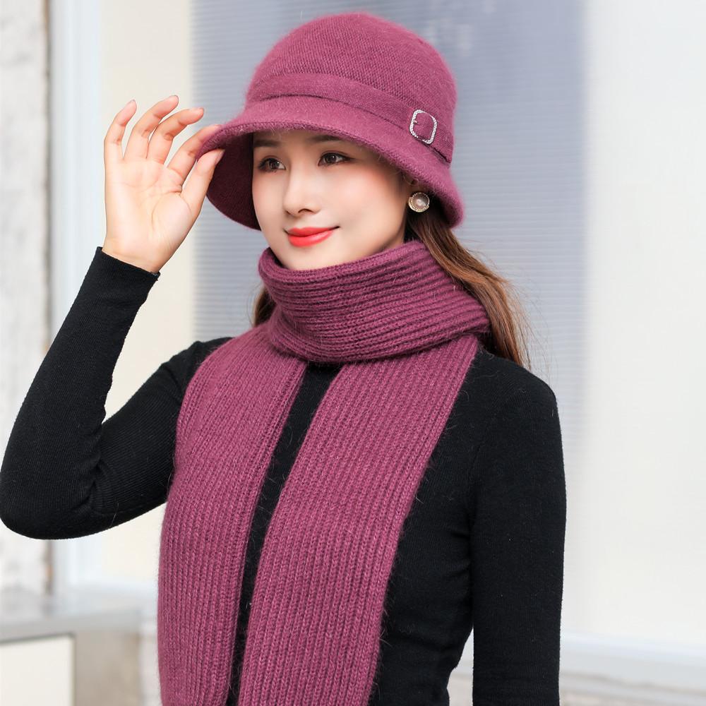 Phụ Nữ Mới Mùa Đông Mũ Giữ Ấm Nắp Thêm Lông Lót Nón & Khăn Choàng Ấm Bộ Mũ Cói Thời Trang Nữ lông Thỏ Dệt Kim Nón