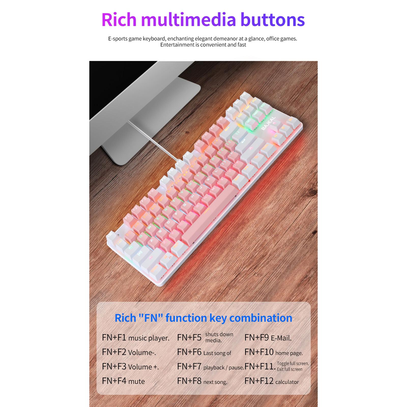 Computer Desktop Wired Gaming Keyboard 87 Keys Layout for +Pink