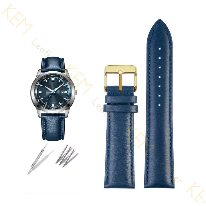 Dây Đồng Hồ Da Bò Italy Cao Cấp Màu Xanh Navy Size 14/16/18/20/22/24mm - Dây Da Đồng Hồ Da Bò Thật 100%, Bảo Hành 12T